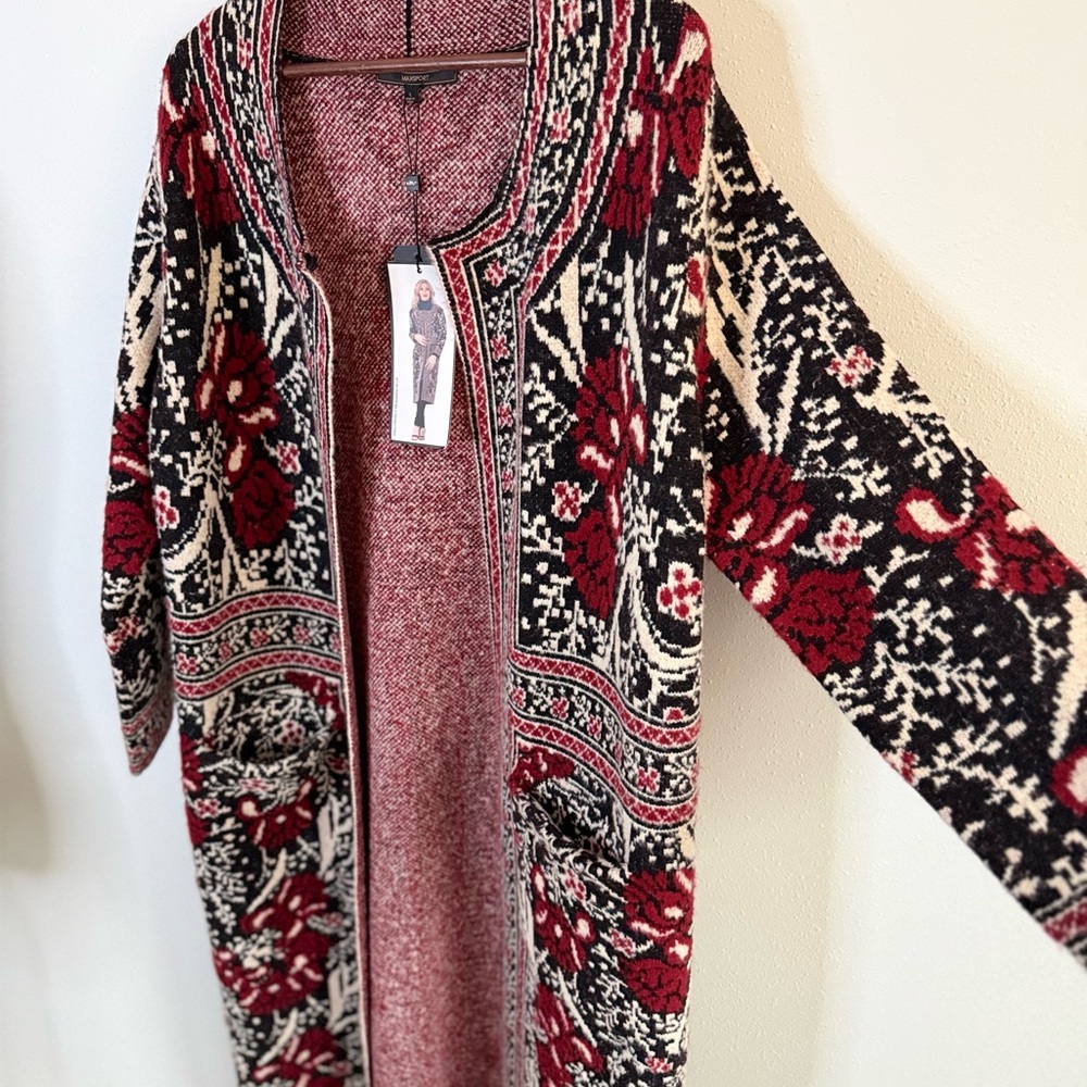 MaxSport Heavy Knit Tapestry Duster Coat Floral Black Red NWT Large - Picture 4 of 10